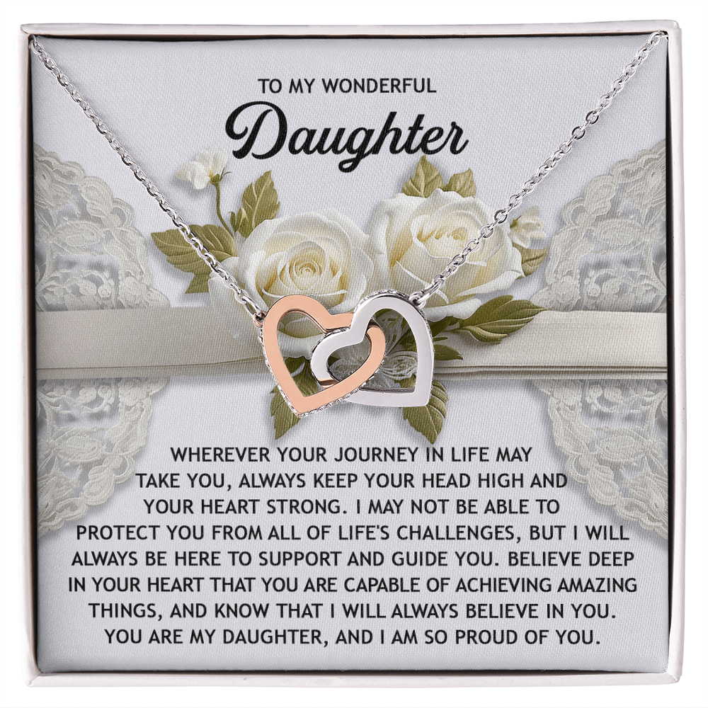 To My Wonderful Daughter - Interlocking Hearts Necklace – Inspirational Gift for Strength & Confidence - Mallard Moon Gift Shop