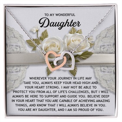 To My Wonderful Daughter - Interlocking Hearts Necklace – Inspirational Gift for Strength & Confidence - Mallard Moon Gift Shop