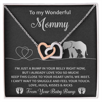 Gift for the Expectant Mom Love, Kisses and Kicks from the Baby Bump Until We Meet Interlocking Hearts Necklace - Mallard Moon Gift Shop