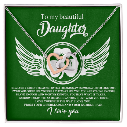 To My Beautiful Daughter – A Lucky & Loving Gift of Strength and Encouragement- Interlocking Hearts Necklace with Inspirational Message - Mallard Moon Gift Shop