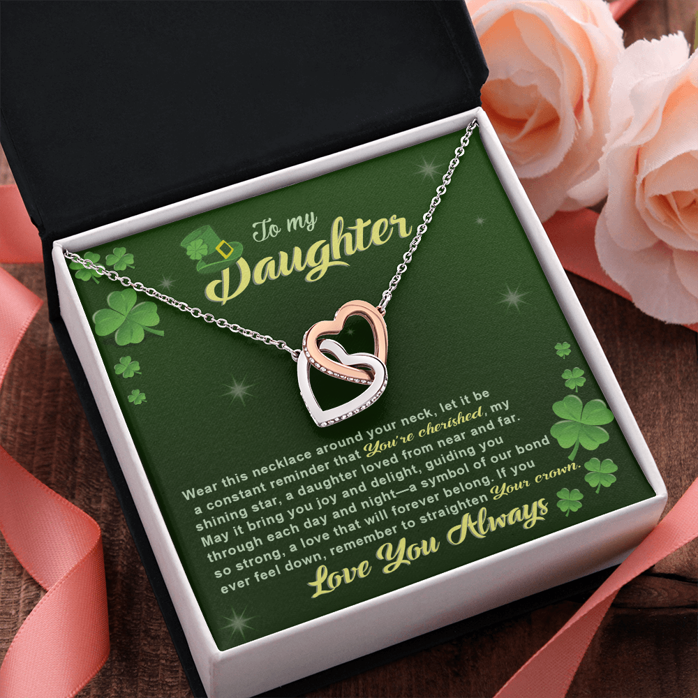To My Cherished Daughter, My Shining Star– Interlocking Hearts Necklace St. Patrick's Day Gift - Mallard Moon Gift Shop