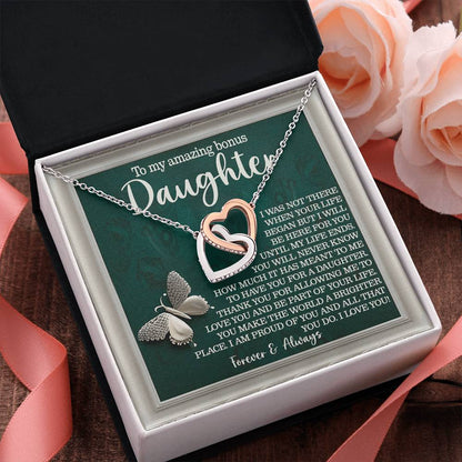 Bonus Daughter Gift - You Make the World a Brighter Place - Interlocking Hearts Necklace - Mallard Moon Gift Shop