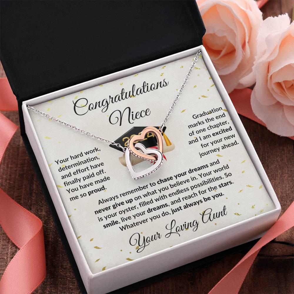 Niece Jewelry Graduation Class of 2024 Personalized Interlocking Hearts Pendant Necklace with Heartfelt Message and Gift Box - Mallard Moon Gift Shop