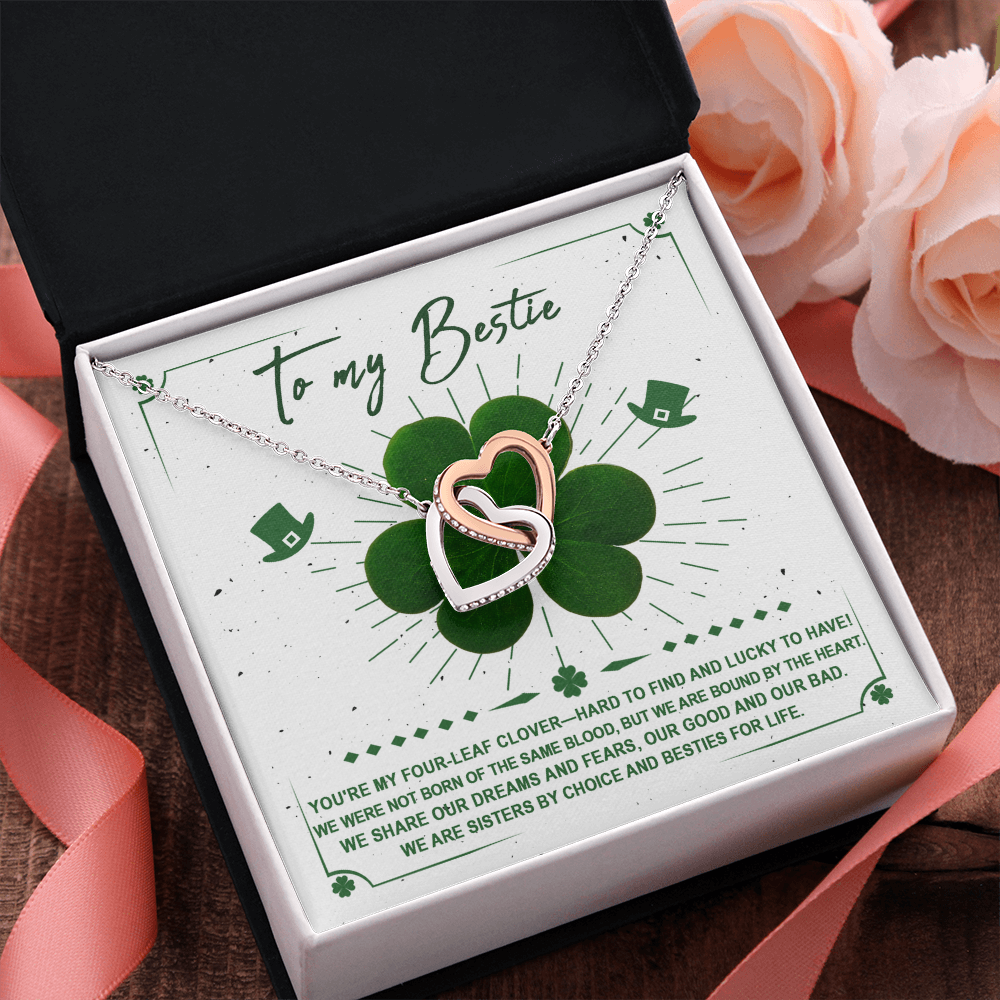 Lucky Four-Leaf Clover Best Friend Gift – Interlocking Hearts Necklace - Mallard Moon Gift Shop