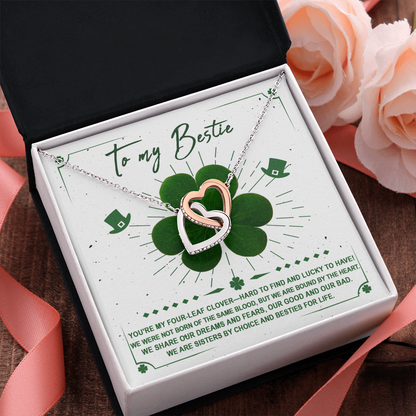 Lucky Four-Leaf Clover Best Friend Gift – Interlocking Hearts Necklace - Mallard Moon Gift Shop