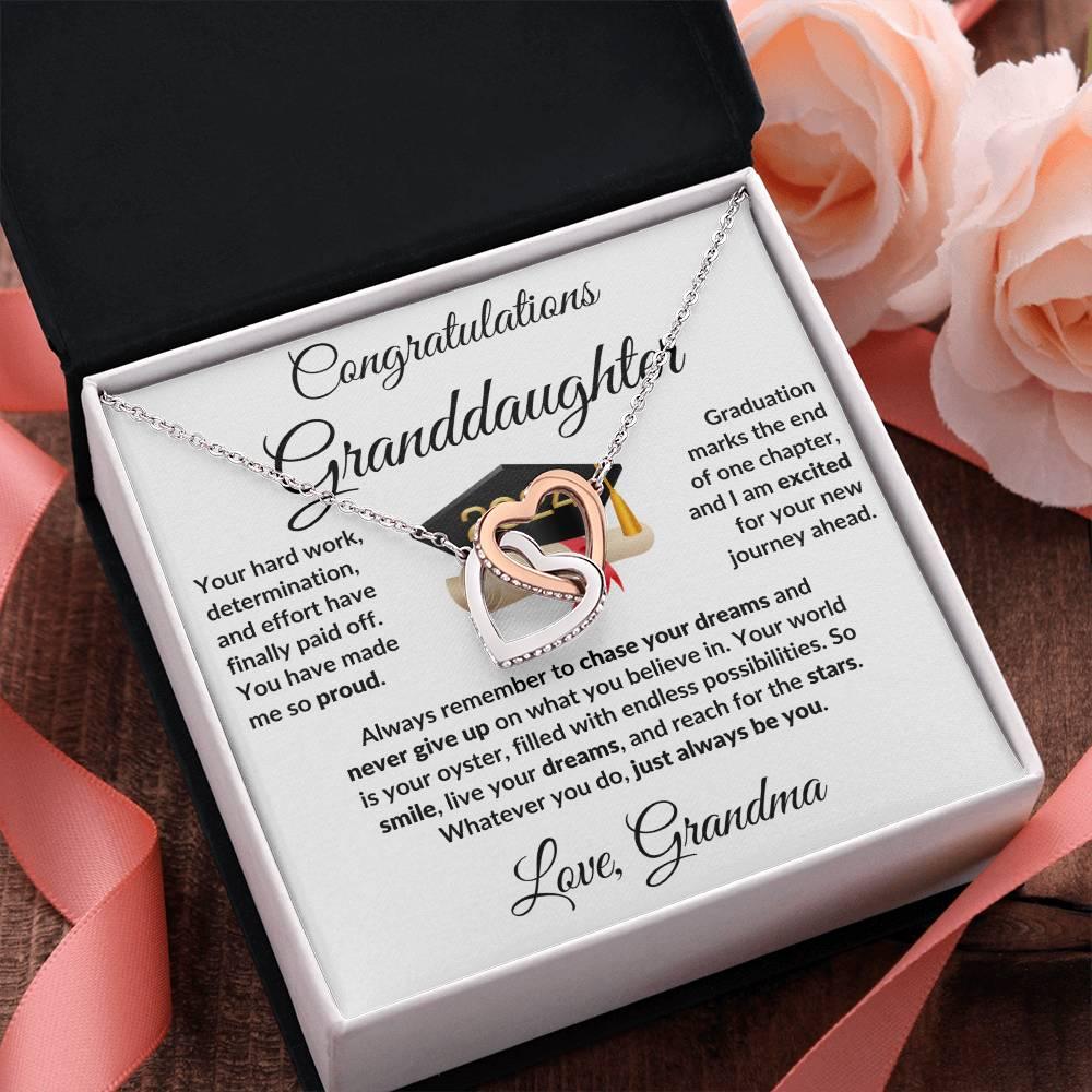 Granddaughter Jewelry Graduation Class of 2024 Personalized Interlocking Hearts Pendant Necklace with Heartfelt Message and Gift Box - Mallard Moon Gift Shop