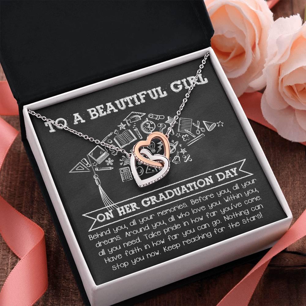 To A Beautiful Girl Graduation Gift Keep Reaching for the Stars Interlocking Hearts Pendant Necklace and Gift Box - Mallard Moon Gift Shop