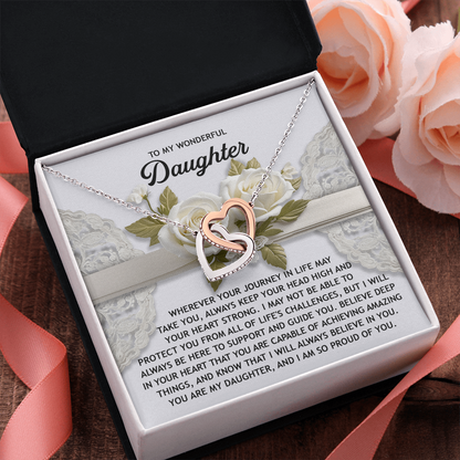 To My Wonderful Daughter - Interlocking Hearts Necklace – Inspirational Gift for Strength & Confidence - Mallard Moon Gift Shop