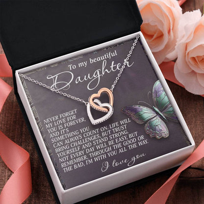 To My Beautiful Daughter - My Love Is Forever & Always - Interlocking Hearts Necklace - Mallard Moon Gift Shop