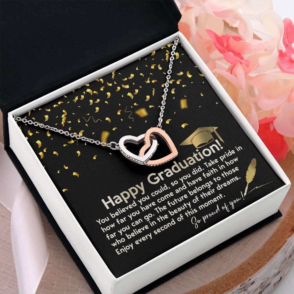 Happy Graduation You Believed You Could and You Did Interlocking Hearts Pendant Necklace - Mallard Moon Gift Shop