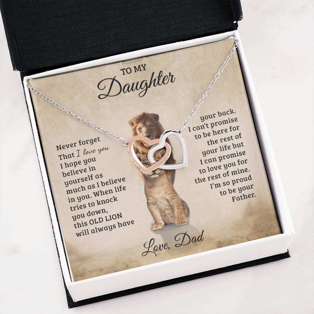 To My Daughter – Interlocking Hearts Necklace Gift from Dad | Old Lion Always Has Your Back | Meaningful Father Daughter Jewelry - Mallard Moon Gift Shop