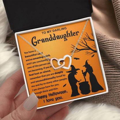 Granddaughter-Amazing Spirit Halloween Interlocking Hearts Pendant Necklace - Mallard Moon Gift Shop