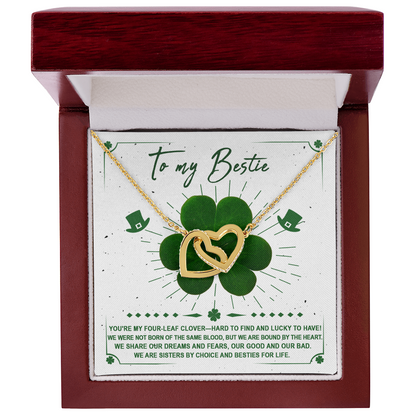 Lucky Four-Leaf Clover Best Friend Gift – Interlocking Hearts Necklace - Mallard Moon Gift Shop