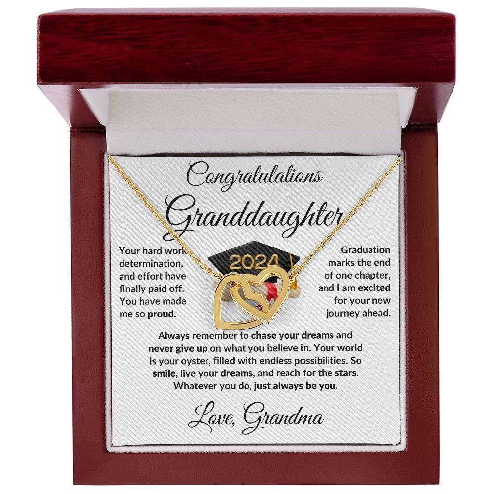 Granddaughter Jewelry Graduation Class of 2024 Personalized Interlocking Hearts Pendant Necklace with Heartfelt Message and Gift Box - Mallard Moon Gift Shop