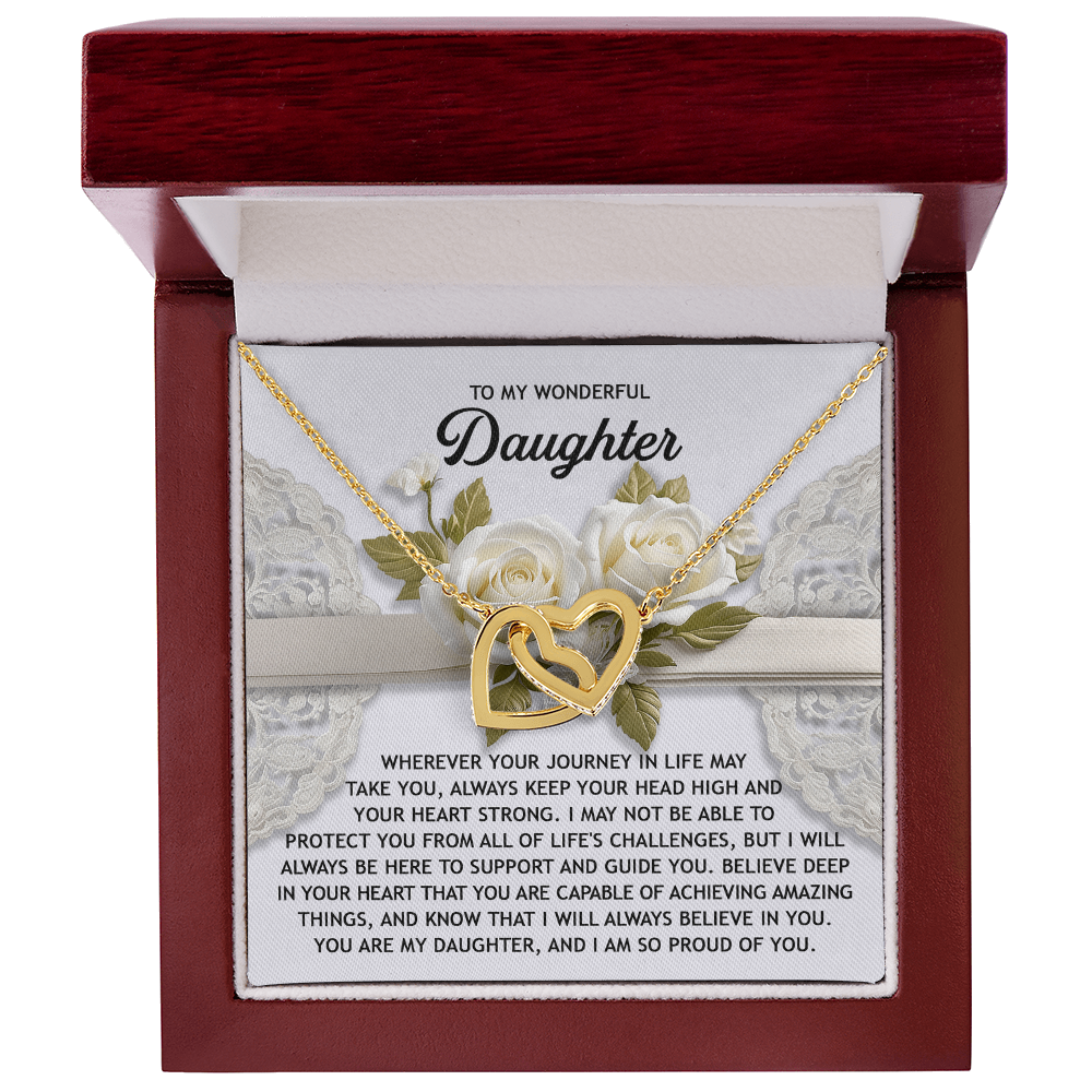 To My Wonderful Daughter - Interlocking Hearts Necklace – Inspirational Gift for Strength & Confidence - Mallard Moon Gift Shop