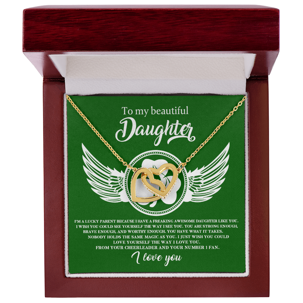 To My Beautiful Daughter – A Lucky & Loving Gift of Strength and Encouragement- Interlocking Hearts Necklace with Inspirational Message - Mallard Moon Gift Shop