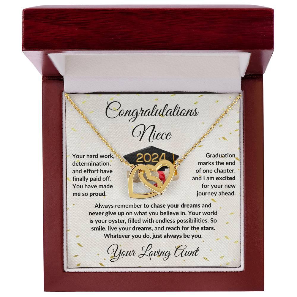 Niece Jewelry Graduation Class of 2024 Personalized Interlocking Hearts Pendant Necklace with Heartfelt Message and Gift Box - Mallard Moon Gift Shop