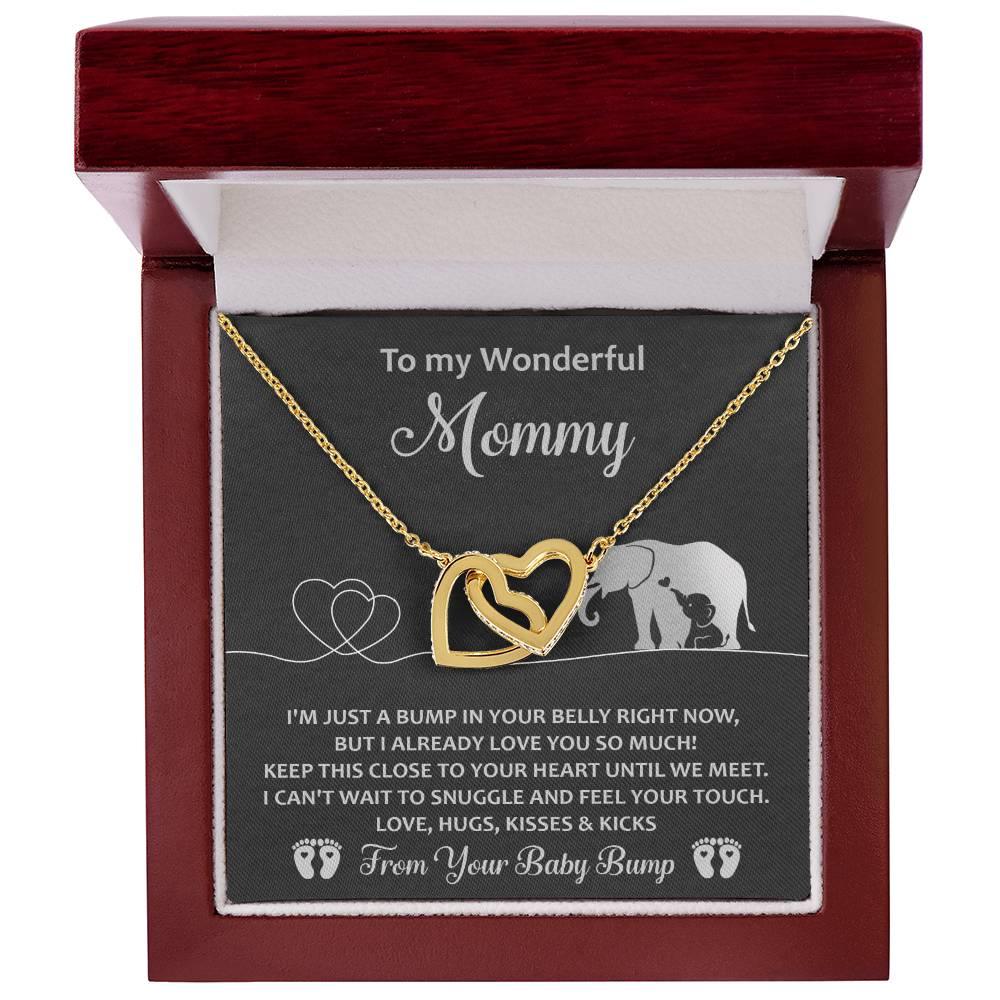 Gift for the Expectant Mom Love, Kisses and Kicks from the Baby Bump Until We Meet Interlocking Hearts Necklace - Mallard Moon Gift Shop