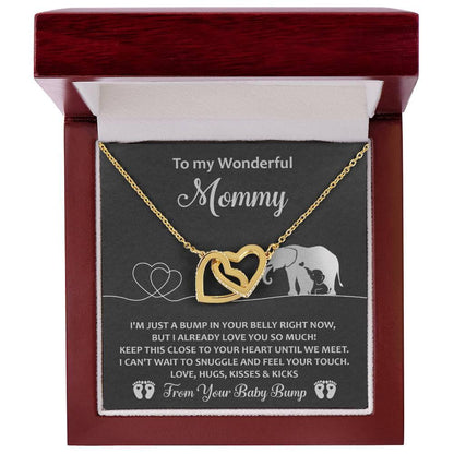 Gift for the Expectant Mom Love, Kisses and Kicks from the Baby Bump Until We Meet Interlocking Hearts Necklace - Mallard Moon Gift Shop