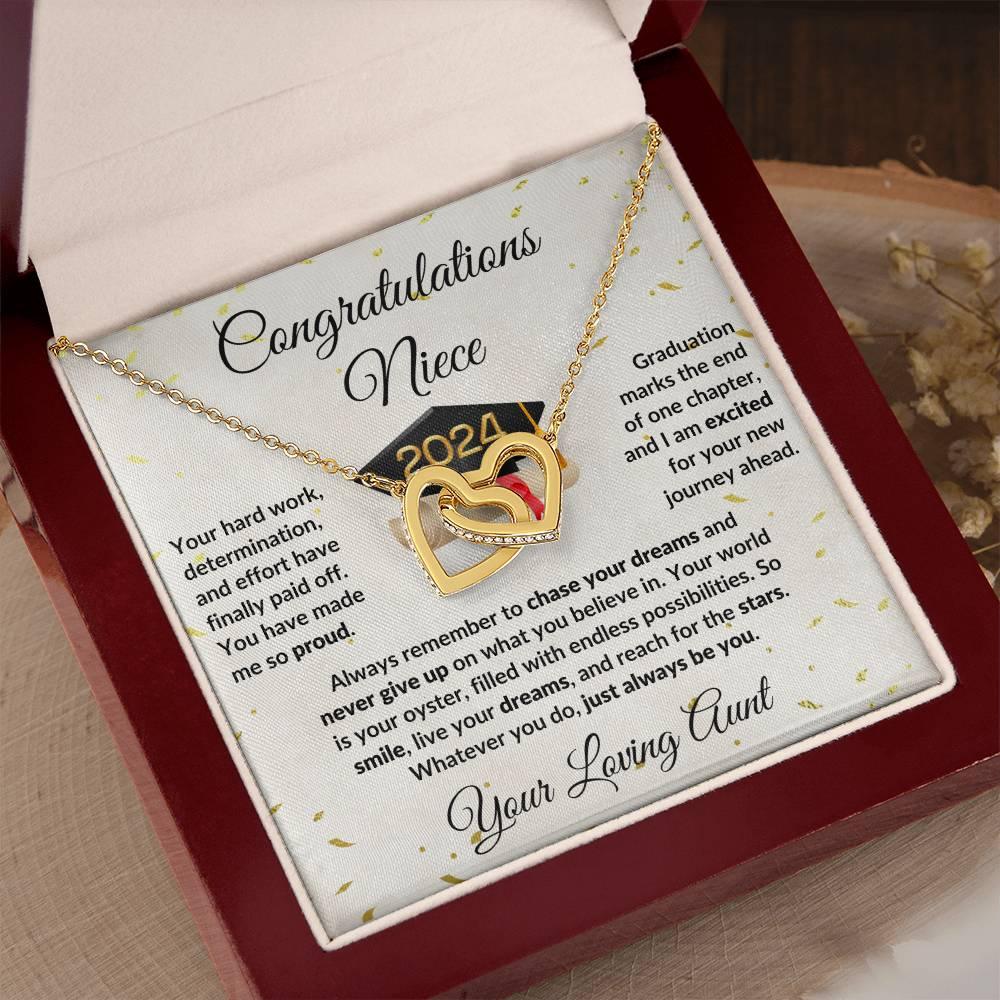 Niece Jewelry Graduation Class of 2024 Personalized Interlocking Hearts Pendant Necklace with Heartfelt Message and Gift Box - Mallard Moon Gift Shop