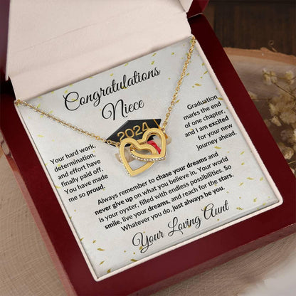 Niece Jewelry Graduation Class of 2024 Personalized Interlocking Hearts Pendant Necklace with Heartfelt Message and Gift Box - Mallard Moon Gift Shop