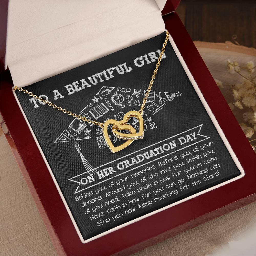 To A Beautiful Girl Graduation Gift Keep Reaching for the Stars Interlocking Hearts Pendant Necklace and Gift Box - Mallard Moon Gift Shop