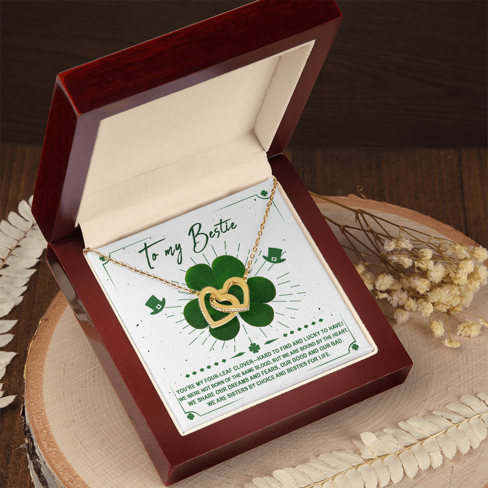 Lucky Four-Leaf Clover Best Friend Gift – Interlocking Hearts Necklace - Mallard Moon Gift Shop
