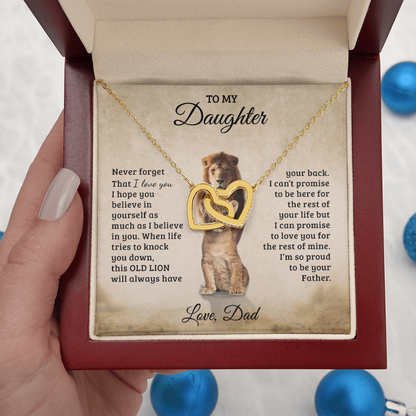 To My Daughter – Interlocking Hearts Necklace Gift from Dad | Old Lion Always Has Your Back | Meaningful Father Daughter Jewelry - Mallard Moon Gift Shop