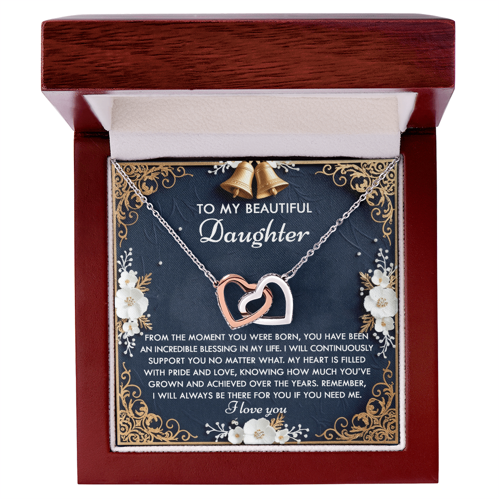 To My Beautiful Daughter - My Blessing - Interlocking Hearts Necklace – A Sentimental Gift of Love & Support - Mallard Moon Gift Shop