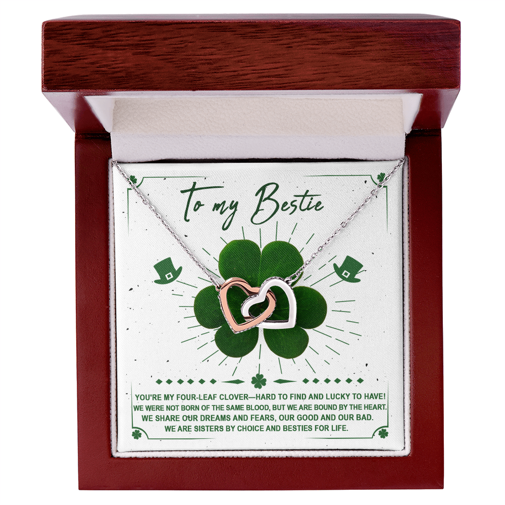 Lucky Four-Leaf Clover Best Friend Gift – Interlocking Hearts Necklace - Mallard Moon Gift Shop