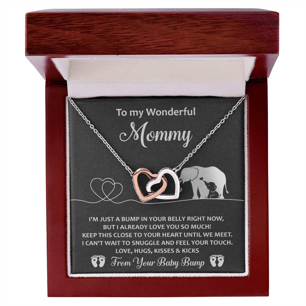 Gift for the Expectant Mom Love, Kisses and Kicks from the Baby Bump Until We Meet Interlocking Hearts Necklace - Mallard Moon Gift Shop