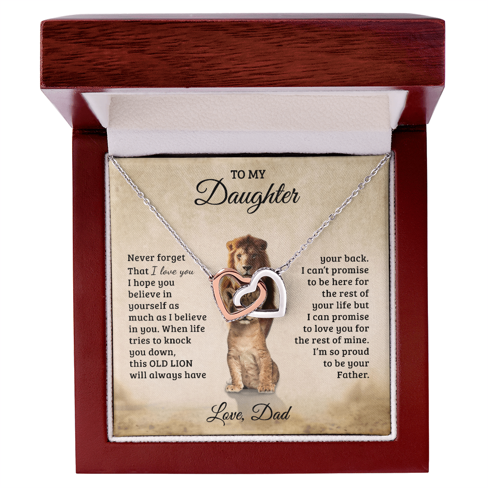 To My Daughter – Interlocking Hearts Necklace Gift from Dad | Old Lion Always Has Your Back | Meaningful Father Daughter Jewelry - Mallard Moon Gift Shop