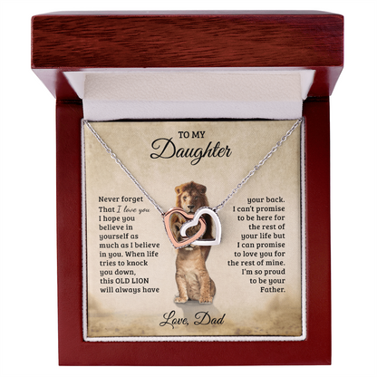 To My Daughter – Interlocking Hearts Necklace Gift from Dad | Old Lion Always Has Your Back | Meaningful Father Daughter Jewelry - Mallard Moon Gift Shop
