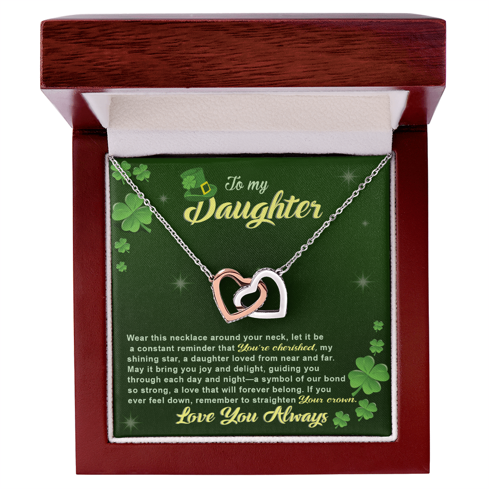 To My Cherished Daughter, My Shining Star– Interlocking Hearts Necklace St. Patrick's Day Gift - Mallard Moon Gift Shop