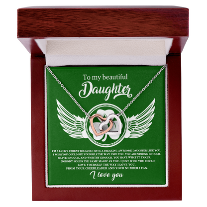 To My Beautiful Daughter – A Lucky & Loving Gift of Strength and Encouragement- Interlocking Hearts Necklace with Inspirational Message - Mallard Moon Gift Shop