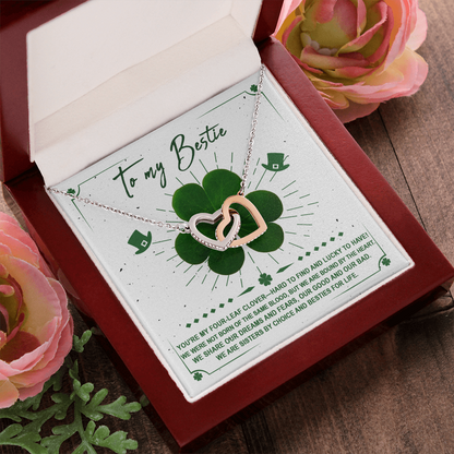 Lucky Four-Leaf Clover Best Friend Gift – Interlocking Hearts Necklace - Mallard Moon Gift Shop