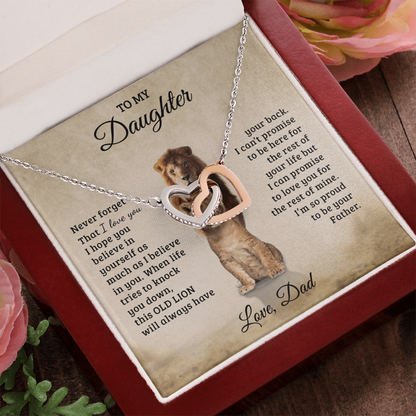 To My Daughter – Interlocking Hearts Necklace Gift from Dad | Old Lion Always Has Your Back | Meaningful Father Daughter Jewelry - Mallard Moon Gift Shop