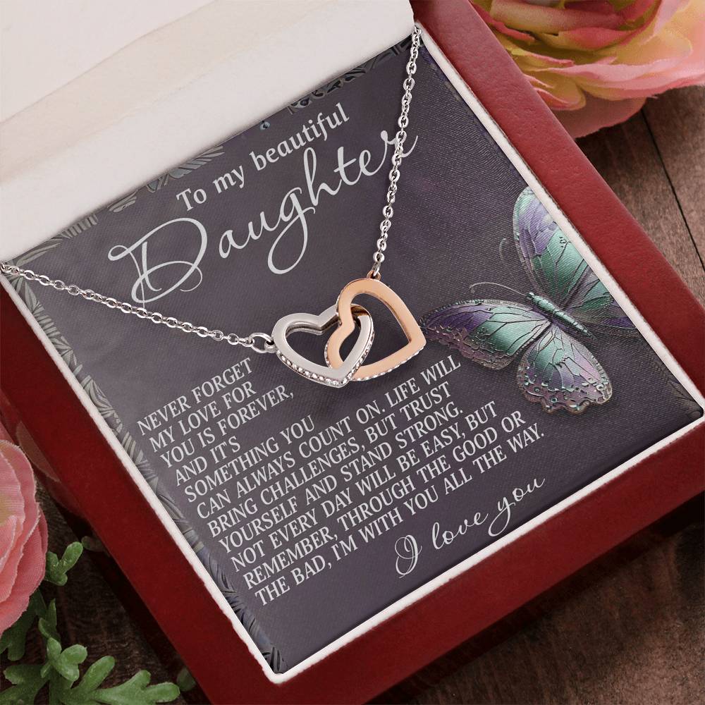 To My Beautiful Daughter - My Love Is Forever & Always - Interlocking Hearts Necklace - Mallard Moon Gift Shop