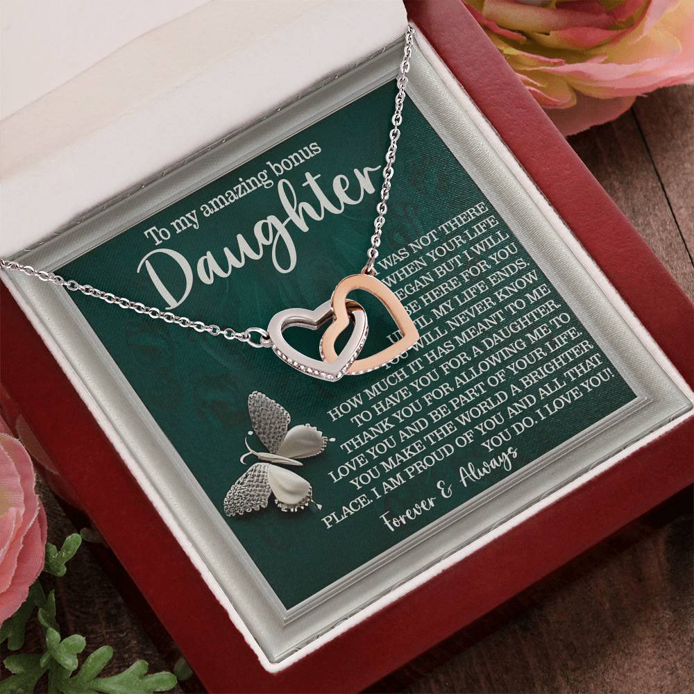 Bonus Daughter Gift - You Make the World a Brighter Place - Interlocking Hearts Necklace - Mallard Moon Gift Shop
