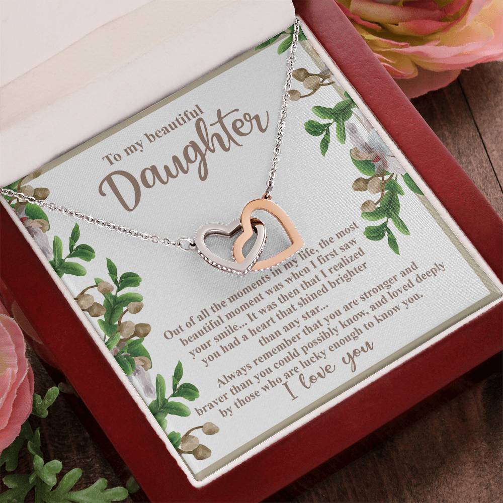 To My Beautiful Daughter - Your Heart Shines Brighter Than Any Star - Interlocking Hearts Necklace - Mallard Moon Gift Shop