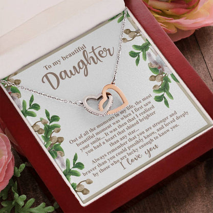 To My Beautiful Daughter - Your Heart Shines Brighter Than Any Star - Interlocking Hearts Necklace - Mallard Moon Gift Shop