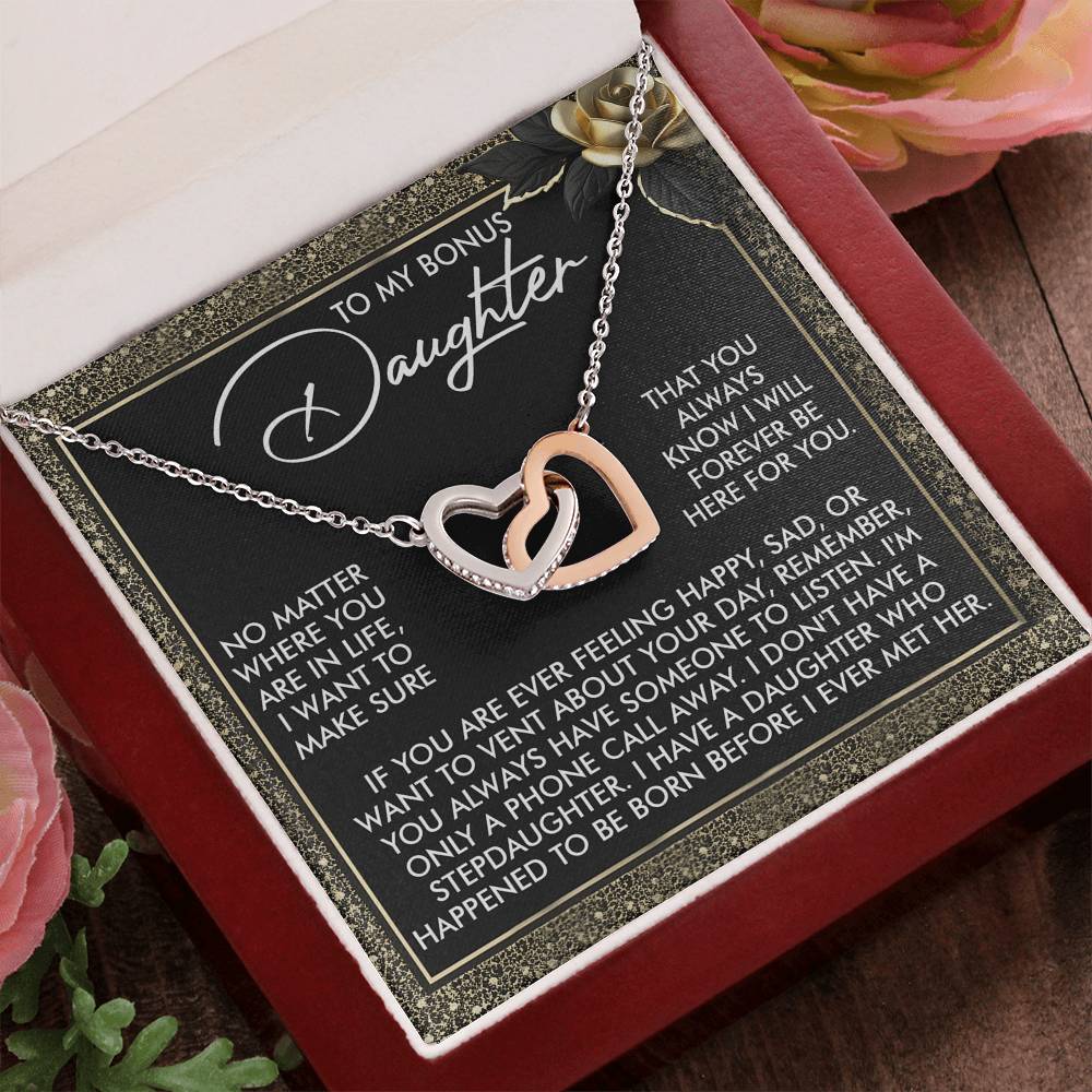 Gift for Bonus Daughter - I Will Forever Be Here for You - Interlocking Hearts Necklace - Mallard Moon Gift Shop