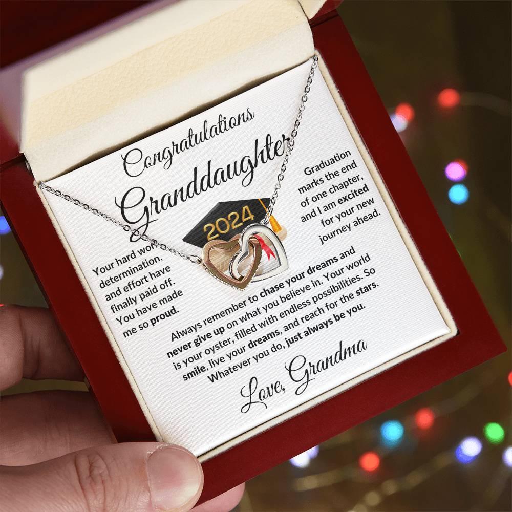 Granddaughter Jewelry Graduation Class of 2024 Personalized Interlocking Hearts Pendant Necklace with Heartfelt Message and Gift Box - Mallard Moon Gift Shop