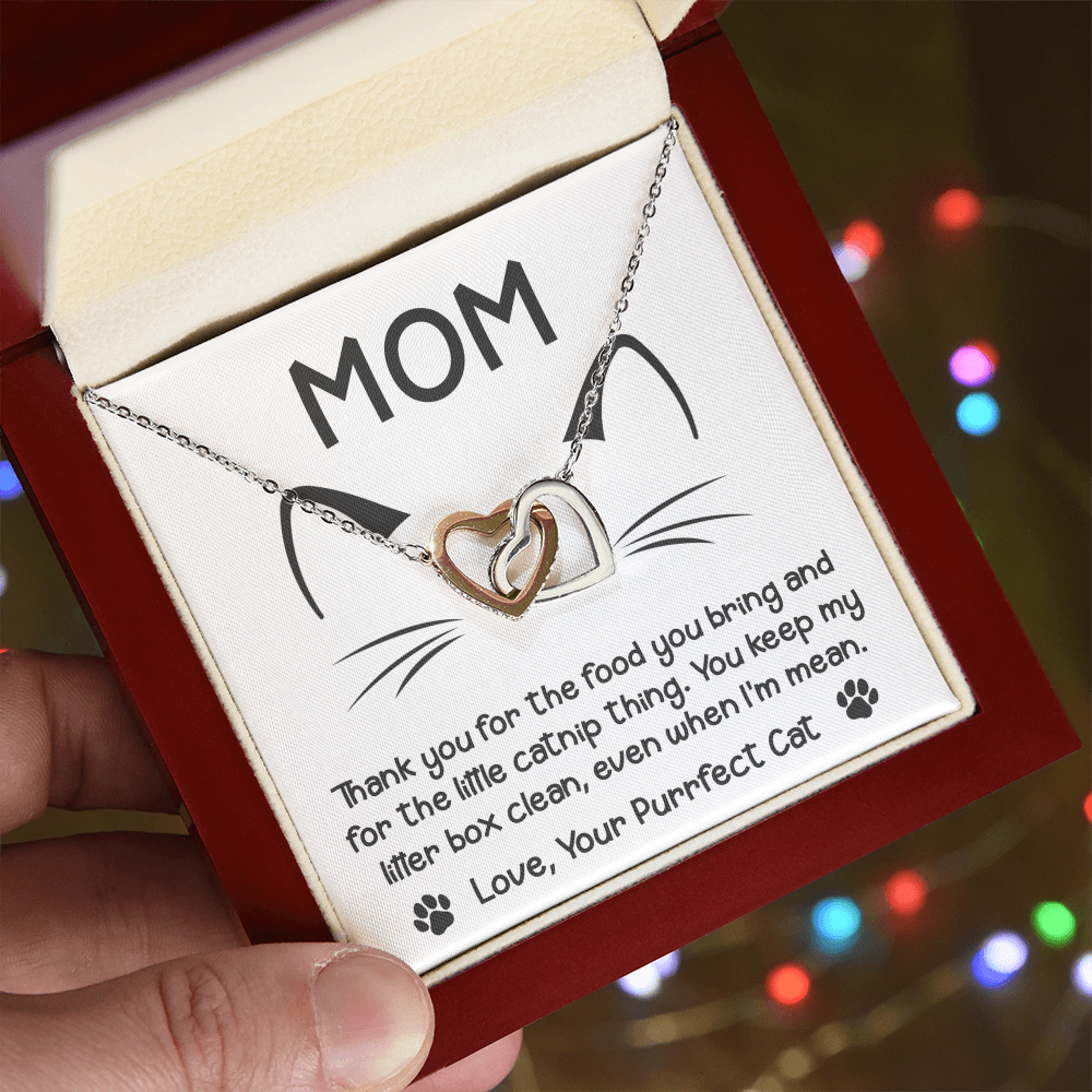 To the Cat Mom – Love, Your Purrfect Cat - Necklace with Cute Message Card - Mallard Moon Gift Shop
