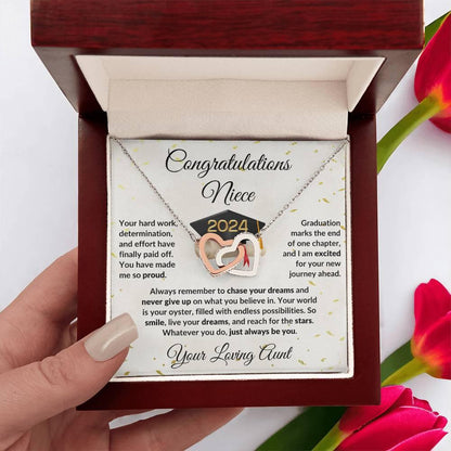 Niece Jewelry Graduation Class of 2024 Personalized Interlocking Hearts Pendant Necklace with Heartfelt Message and Gift Box - Mallard Moon Gift Shop