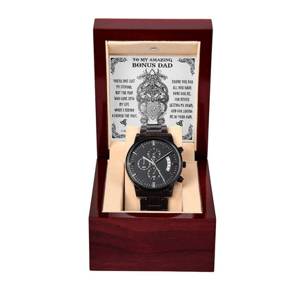Bonus Dad Gift - You are Not Just My Stepdad - Black Chronograph Watch - Mallard Moon Gift Shop