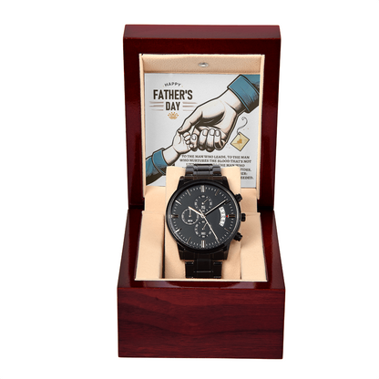 Bonus Dad Father's Day Black Chronograph Watch – Elegant Gift for Stepdad, Father Figure, Mentor – Luxury Stainless Steel Timepiece with Copper Dial & Engraved Message Card - Mallard Moon Gift Shop