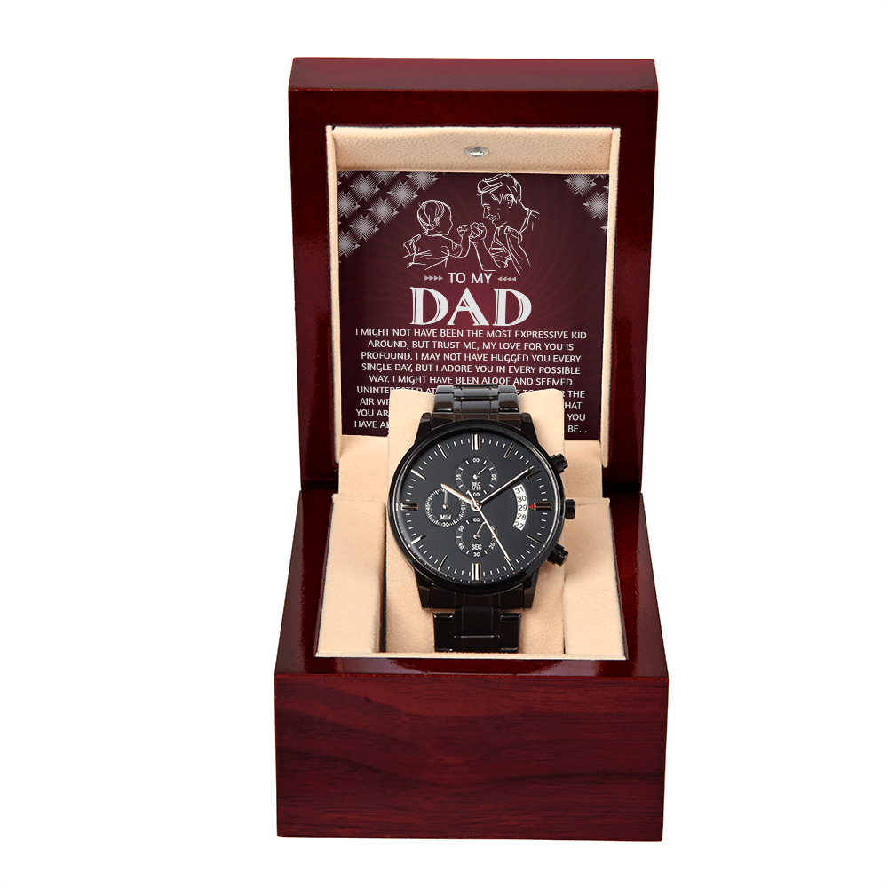 To My Dad Chronograph Watch - Heartfelt Expressive Love Message Card Gift for Dad from Child - Stylish Black Stainless-Steel Timepiece - Father's Day, Birthday, Christmas Keepsake for Dad - Mallard Moon Gift Shop