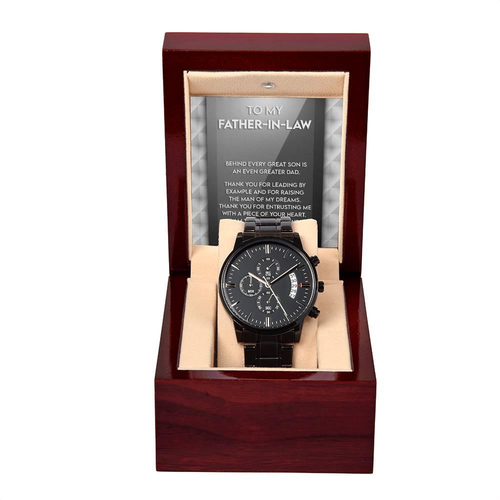 Gift for Father-in-Law Behind Every Great Son Is a Greater Dad Black Chronograph Watch - Mallard Moon Gift Shop