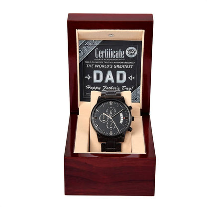 Dad Certificate of Achievement as the World's Greatest Dad Black Chronograph Watch - Mallard Moon Gift Shop